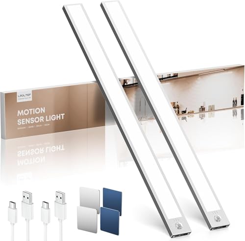 LROLTEF Luz Led Armario Cocina con Sensor de Movimiento Interior 50CM 3000mAh 6500K 84 LED Lampara Luces Mueble Recargable sin Cables Inteligente Lamp Nocturna para Gabinete Escalera Pasillo 2 Piezas