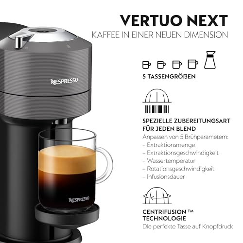 Nespresso De'Longhi ENV 120.GY Vertuo Next aparat za kavu na kapsule, 1500W, 1,1 L, 42,9 x 14,2 x 31,9 cm, sivi