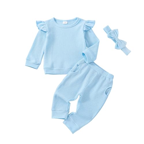 Image of FOCUTEBB Baby Girl Clothes Fall Winter Outfits Infant Toddler Girls Outfit Long Sleeve Sweatshirt Pants Headband Outfits Set