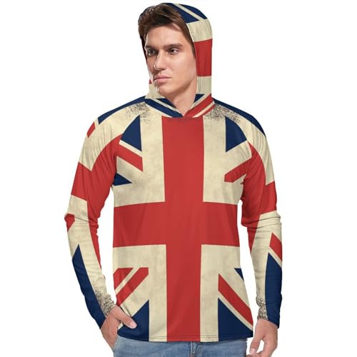 Men's Sun Shirts UPF 50+ Rash Guard Long Sleeve Sun Protection Hoodie UK Flag Lightweight Shirt M2
