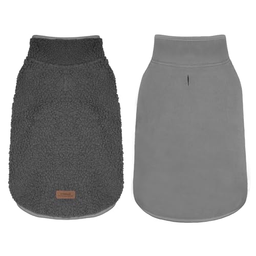 Image of cyeollo Sherpa Dog Coat Reversible Dog Jackets for Small Dogs, Dark Gray, L | Warm Fleece Winter Sweater, Turtleneck Pet Vest, Adjustable Fit, Easy On & Off, Leash Hole for Cold Weather Outdoor Walks