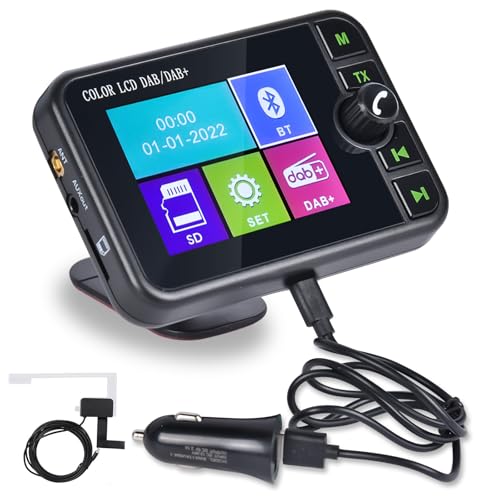 Hikity DAB DAB+ Digital Radio Adapter für Autoradio Bluetooth-Freisprecheinrichtung, 2,4 Zoll LCD Display FM Transmitter, BT-Musik AUX-Schnittstelle