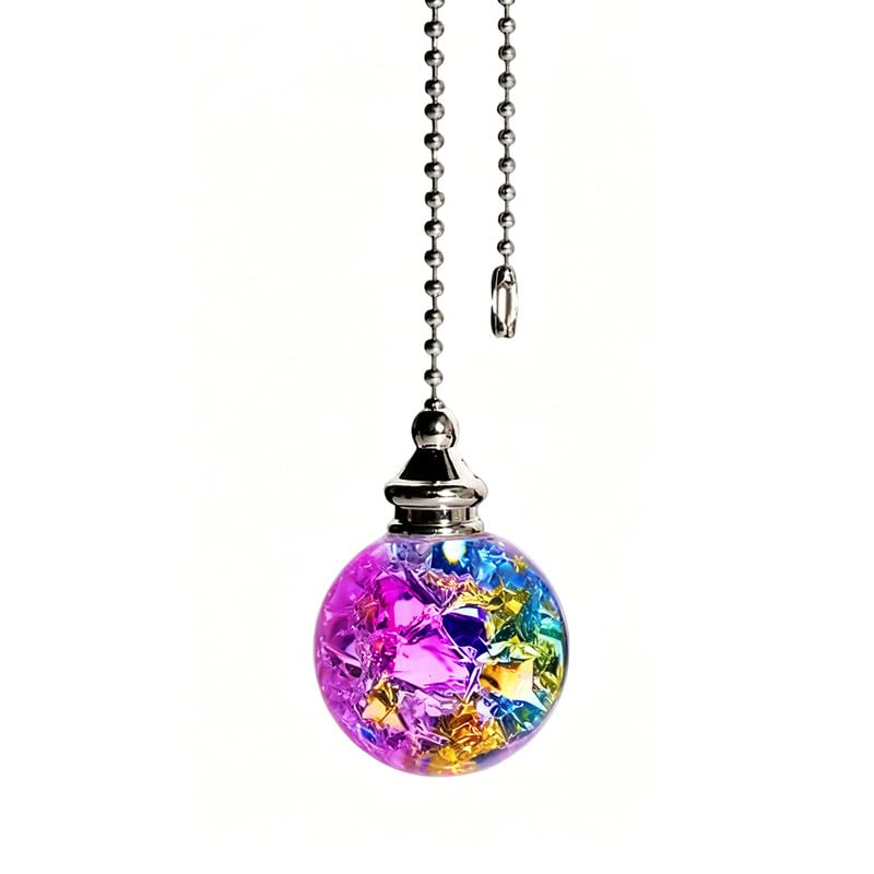 Image of Crystal Ball Ceiling Fan Pull Chain Ornament, 12 inch Chain Gradient Color Fan Light Pulls Decorative Extension with Connector, Sliver Chain