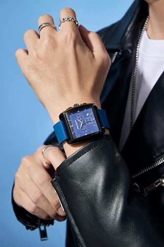 Image of Daniel Hechter Paris Alma Collection Watch for Men Premium Chronograph Watch Black Square Dial Silicone Strap, Multi-Function, Date Display Luxury