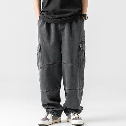 Baggy Mens Cargo Jeans Black Casual Jeans for Men Drawstring Sweatpant Denim Joggers Hip Hop Work Pants for Men2