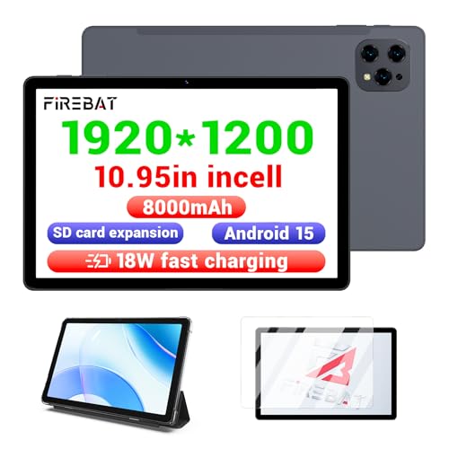 Image of Tablet Android 15, 10.95 Inch In-Cell 1920x1200 Touchscreen, T606 Octa-Core Processor, 12GB RAM 128GB ROM, Wi-Fi 5, BT5.0, FM, 8000mAh, Widevine L1, 5MP Front /13MP Back Camera, Protective Case