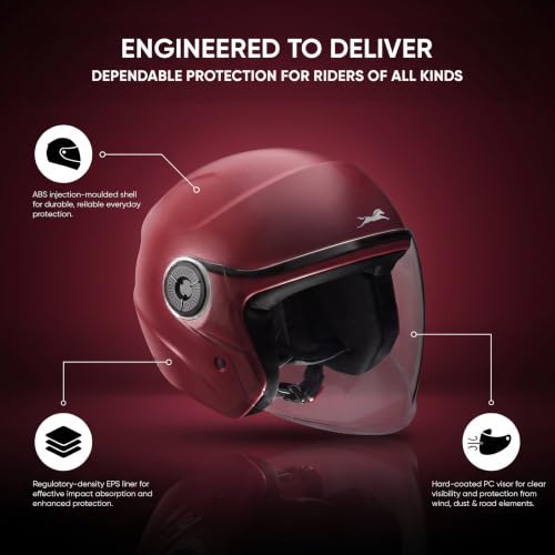 Image of TVS ACE ISI Certified Open face Unisex Helmet with Full Coverage Visor Available in 8 Colors | Lightweight Comfort-Fit Microfiber Liner Equipped with Quick Release Chin Strap