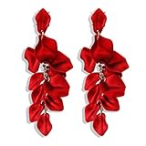 Just Follow Long Acrylic Rose Petal Earrings Dangle Exaggerated Flower Drop Statement Floral Tassel Earring for Women (Long Acrylic Rose Petal Earrings-Red)