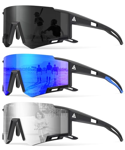 Image of Kids Sunglasses Youth Baseball Sunglasses for Boys Girls Age 6-14 Sports UV400 Protection SunGlasses 3 Pack