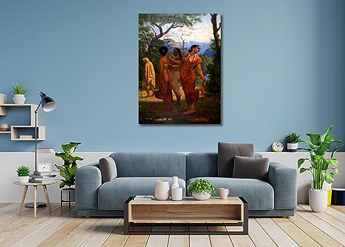 Image of Sikhash Raja Ravi Varma Canvas Paintings Classic Art, Indian Art, Famous Artist, Wall Painting for Living Room, Bedroom, Office, Unframed, Multicolor Fabric (Size - 23x17 inches (58x43 cms) 320 GSM, Shakuntala Looks of Love)