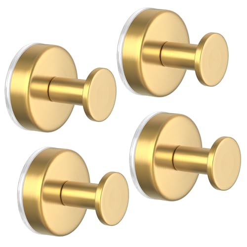Image of HUFEEOH 4 Pack Shower Suction Cup Hooks - Heavy Duty Gold Bathroom Holder for Towels, Robes & Accessories, Removable Vacuum Hooks for Glass, Tile, Mirror, Inside Shower - No Drill Strong Hold