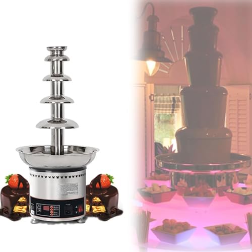 Aioneer Fuente De Chocolate Comercial, Máquina De Cascada De Chocolate con Termostato Inteligente, Torre De Fondue De Acero Inoxidable De 4/5/6/7 Niveles para Fiestas, Bodas Y BU-5 Tiers