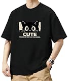 [KOTRBOY] t シャツ メンズ 半袖 夏服 メンズ 黒猫プリント 夏服t シャツ ゆったり 半袖シャツ 5 色展開 各種サイズ通勤/デイリー-Black-2XL