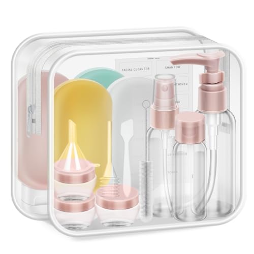 16 Pack Travel Bottle Set for Toiletries Travel Essentials Travel Containers with Clear Zipper Toiletry Bag Leak Proof Refillable Squeezable Travel Accessories for Skincar Lotion Shampoo