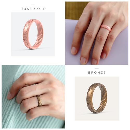 ThunderFit Silicone Wedding Bands for Women, Inner Arc Breathable Rubber Engagement Rings 5.5 mm Wide 1.8 mm Thick - 1/4/6/8/10 Variety Multipack3