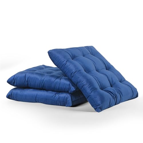 Image of Kuber Industries 3 Pcs Heavy Velvet 16 Inch Chair Pad Cushion with Drawstrings for Dining, Office & Home | Soft Seat Pad | Support for Long Sitting | Navy Blue