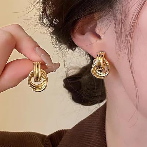 FIFATA Statement Earrings for Women Rattan Earrings Big Gold Geometric Drop Dangle Earrings Set Beach Essentials Hypoallergenic for Sensitive Ears2