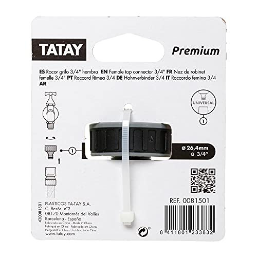 TATAY Garden Hose Famale Tap Connector 3/4" Premium, Universal Tap Connector, Solar Protection, Easy Installation, Grey - Black - Image 4