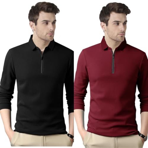 Image of Noble Monk Men's Polycotton Regular Fit Full Sleeves Polo T-Shirt