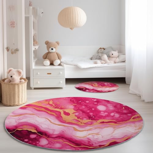 Genérico Alfombra Redonda para Sala de Estar 90 cm, Acuarela Abstracto Jaspeado Imprimir Pelo Corto Franela Alfombra Redonda - Rosa Antideslizante Lavable Alfombras para Dormitorio