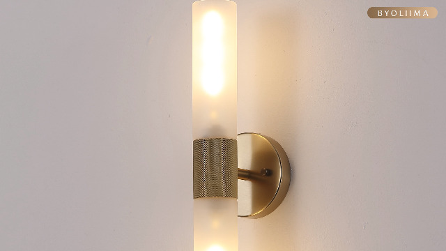 Image of BYOLIIMA Gold Knurled Texture Wall Sconce Frosted Glass Shade Modern Bathroom Vanity Light Fixtures 2-Lights Mid Century Wall Light for Mirror Living Room Hallway E26 T10 Bulbs(Excluded)