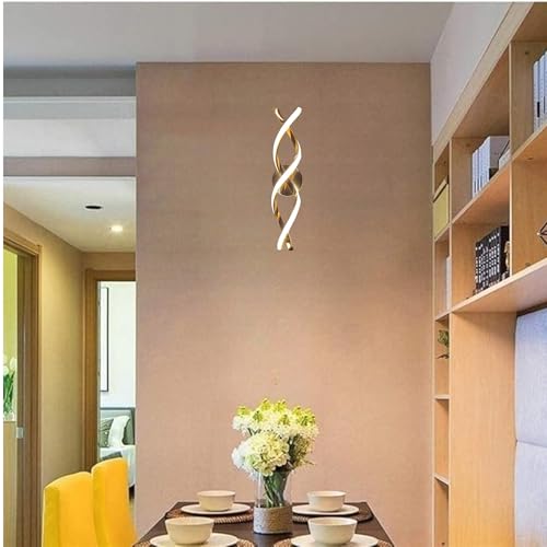 Image of Modern Double Spiral LED Wall Light, Golden Metal Wall Lamp for Home with 3 Color Modes, Warm White, Cool White, Natural White, Decorative Lighting, Pack of 2