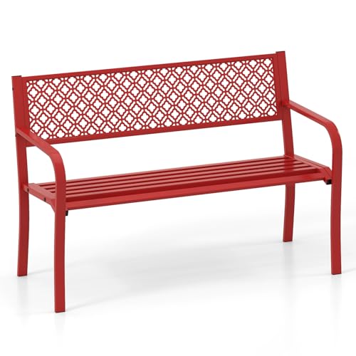 GOPLUS Gartenbank Metall, Balkonbank mit Rückenlehne & Armlehne, Parkbank für 2-3 Sitzer, Ruhebank Retro-Stil, Gartenmöbel Bänke für Garten, Park, Balkon, 127,5 x 59 x 81,5 cm (Rot) GOPLUS Gartenbank Metall, Balkonbank mit Rückenlehne & Armlehne, Parkbank für 2-3 Sitzer, Ruhebank Retro-Stil, Gartenmöbel Bänke für Garten, Park, Balkon, 127,5 x 59 x 81,5 cm (Rot)