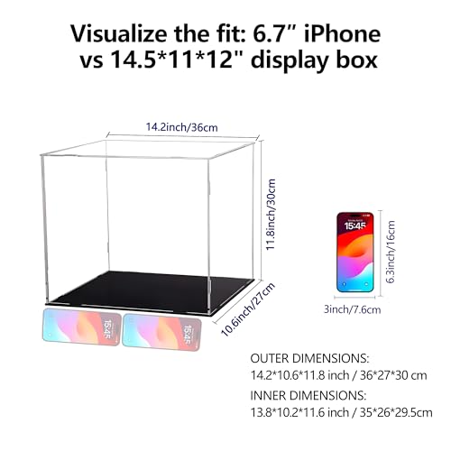 Image of Evron Display Case for Collectibles Assemble Clear Acrylic Box Alternative Glass Case for Display Action Figures Home Storage & Organizing Toys (14.5x11x12 inch; 36x27x30 cm)