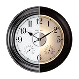 CLXEAST 24 Inch LED Self-Illuminated Outdoor Metal Clocks Waterproof, Large Lighted Outdoor Clock with Temperature and Humidity,House Warming Gifts New Home,Oil Rubbed Bronze Black