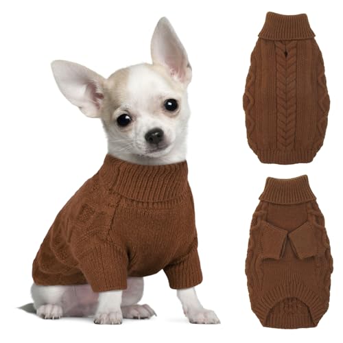 Hjumarayan Hundepullover Kleine Hunde - Schlicht & Elegant Hunde Pullover, Warm Hundepullover mit Geschirrloch, Schöner Hundepulli mit Beinen Hund Pullis für Chihuahua (Kaffee XS)