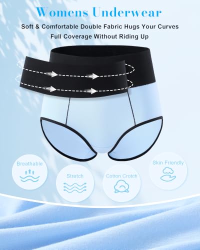 Image of High Waisted Cotton Underwear for Women Postpartum Stretch Breathable Panties Ladies Full Coverage Briefs 5 Pack