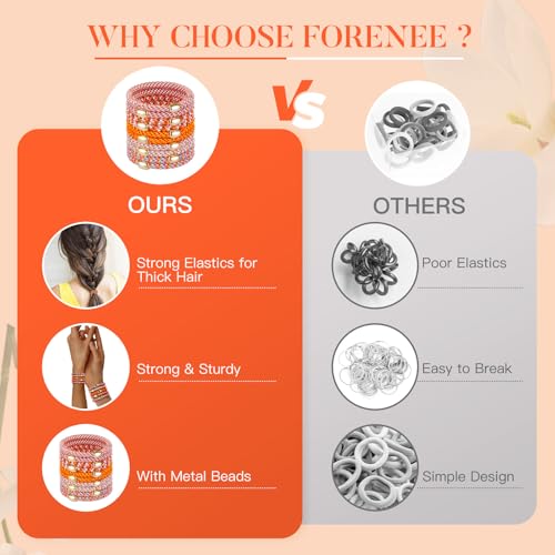 Image of FORENEE Hair Ties No Damage(10PCS) - Ponytail Holders - Elastic Hair Ties for Thick Hair - Braided Hair Bands for Women Girls's Hair - Persimmon Orange