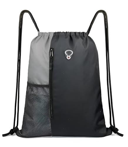 Image of ActiveFit Drawstring Bag | Gym and String Backpack | Sports Bag | 17 inch x 13 inch Inch (Black-Grey)