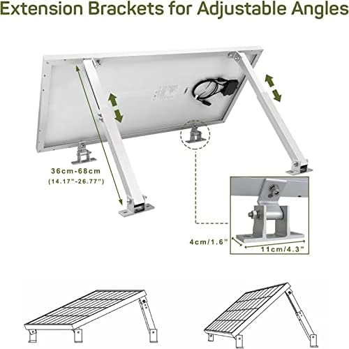 Adjustable Angle Solar Panel Tilt Mounting Brackets Aluminum Solar Panel Tilt Stand Adjustable Solar Panel Mount Racks Support Up to 200 Watt Solar Panel for Roof, RV, Boat, and Off-Grid System
