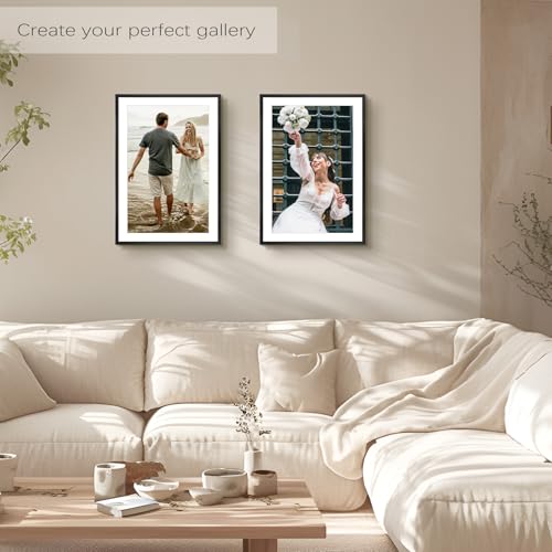 Image of Golden State Art, 13x19 Picture Frame Set of 3, Black Thin Border, Display Photo 11x17 with Mat or 13x19 Without Mat, Poster Frame for Wall Hanging Horizontal and Vertical