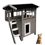 Recintos para Gatos, casa para Gatos Salvajes al Aire Libre, Refugio para Gatos Exterior de 2 Pisos Resistente a la Intemperie, recinto de Madera para Mascotas pequeñas, condominio para gati