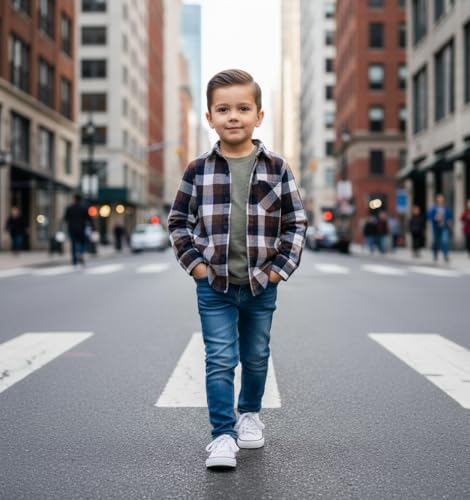 Image of OCHENTA Men's & Boys Flannel Shirts Button Down Long Sleeve Plaid Shirt Family Matching Outfits