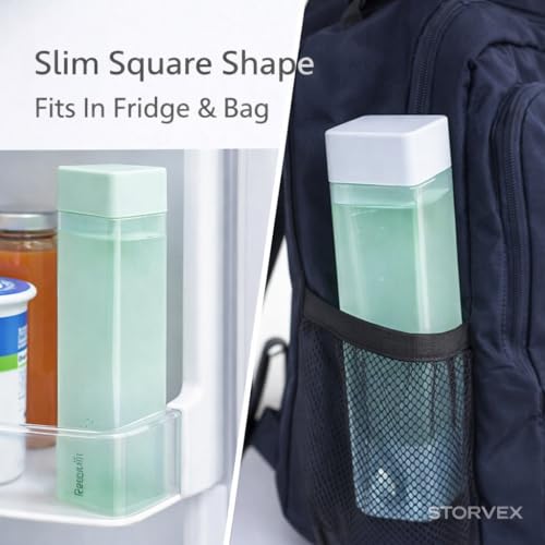 Image of Frosty Square Fridge Water Bottles Set of 6 | 1 Litre BPA Free Plastic Fridge Bottles | Slim Refrigerator Water Bottle Set for Home & Office | Gym Bottle | Kitchen (BABY PINK) (GREEN)