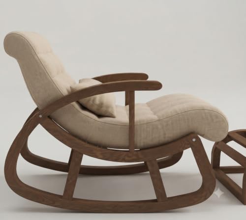 Image of CRAFTCITY Solid Sheesham Wood Relaxing Chair with Ottoman (Beige)