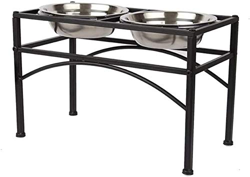 Zuoao Schmiedeeisen-Hundenapfschale rutschfest abnehmbar über Kopf Edelstahl Hundenapf Rack kleine und große Hund Doppelschüssel Feeder,Medium