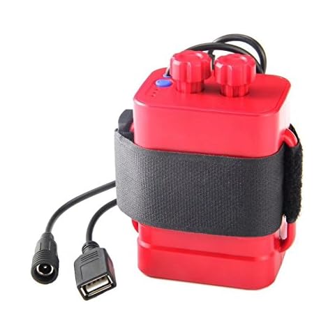 MINCHEN Bike Light Batteries Pack Case, Waterproof Case for 6 x 18650, 8.4V Rechargeable Cycling Safety Battery Pack Case House Cover with DC and USB Interface for Cycling Bike Light Headlamp(Red) Cover