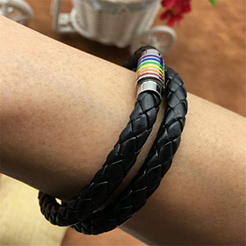 Image of Leather Braided LGBT Rainbow Bangle Bracelet - Gay & Lesbian Pride