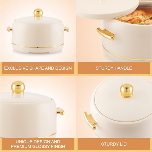 Image of Modware Atlantis Casserole 2500ml Elegant Design Premium Hot Pot, Retains Temperature for Hours, Insulated Inner Steel Casserole for Roti, Hot Box for Home, Chapati Box, Serving Bowl with Lid (Ivory)