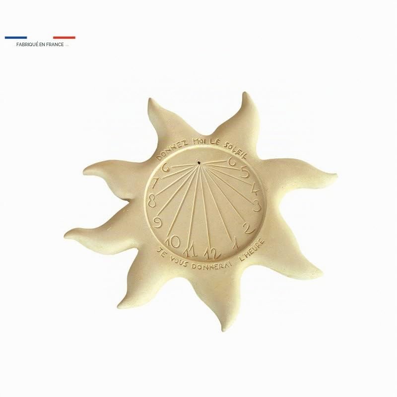 QEM Cadran Solaire Motif Soleil Pierre Naturelle vieillie 40cmx40cm
