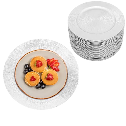 Set 50 Platos Cargadores Plástico Plateado 13 pulgadas miniatura 1