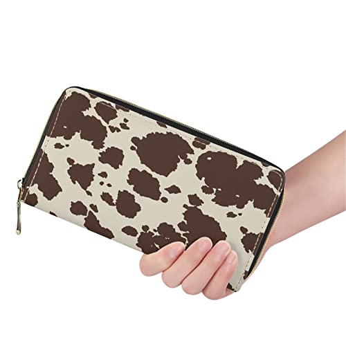 Clohomin Brown Cow Wallet Purse Long Leather Waterproof Cash Card Holder Cute Animal Fur Prints Clutch Purse For Women Girls Holder Zipper Closure Mini Wristlet Coin Bag #TOP6
