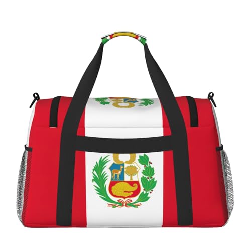 Sac de sport drapeau Pérou avec imprimé résistant et design noir