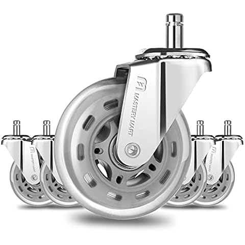 Mastery Mart Rollerblade Style Caster Wheels Replacement for Office Chair, Swivel Chair, Ultra Heavy Duty, Floor Protecting, 11 x 22 mm Universal Stem Size, Quiet Smooth on Floors (Polished Steel) Cover
