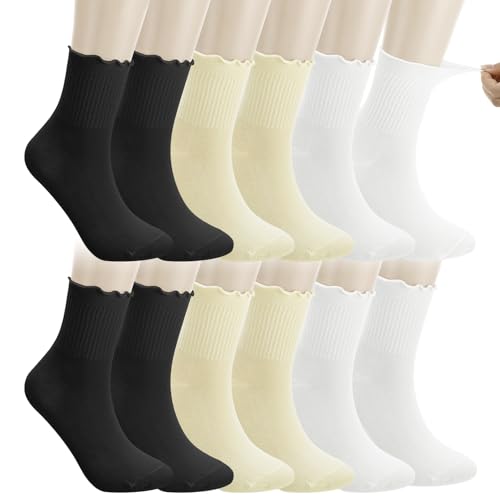 6Pairs Ruffle Socks for Women Lightweight Breathable Thin Cuff Frilly Sock Cute Casual