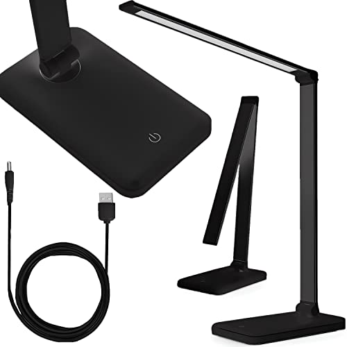 Retoo Schreibtischlampe LED Dimmbar, Tischleuchte aus Aluminium mit 3 Lichtfarben (Warmweiß, Neutralweiß, Kaltweiß) und 3 Helligkeitsstufen, USB, Nachttischlampe & Leselampe für Büro, Zuhause